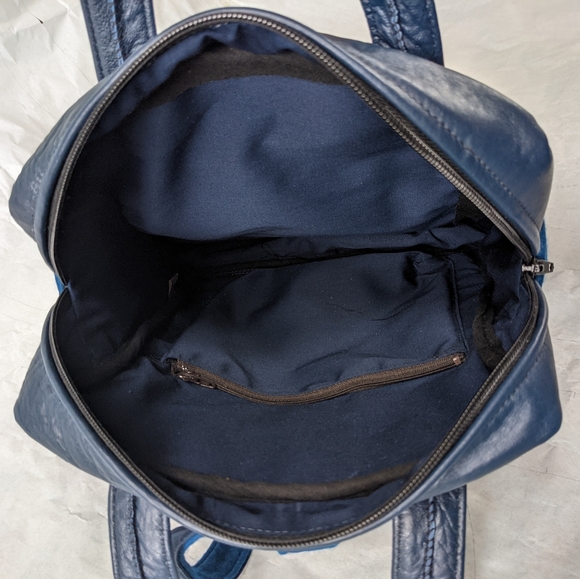 Bag 1: Handmade Navy/ Royal Blue part Leather Small Backpack - Picture 4 of 5